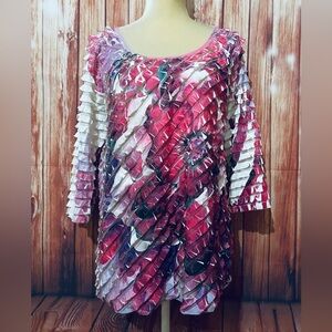 Women’s XL Blouse Investments Floral Ruffle Soft 3/4 Sleeves U Neck Lined